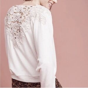 Meadow Rue Anthropologie Cream FloralLace Back Sweatshirt